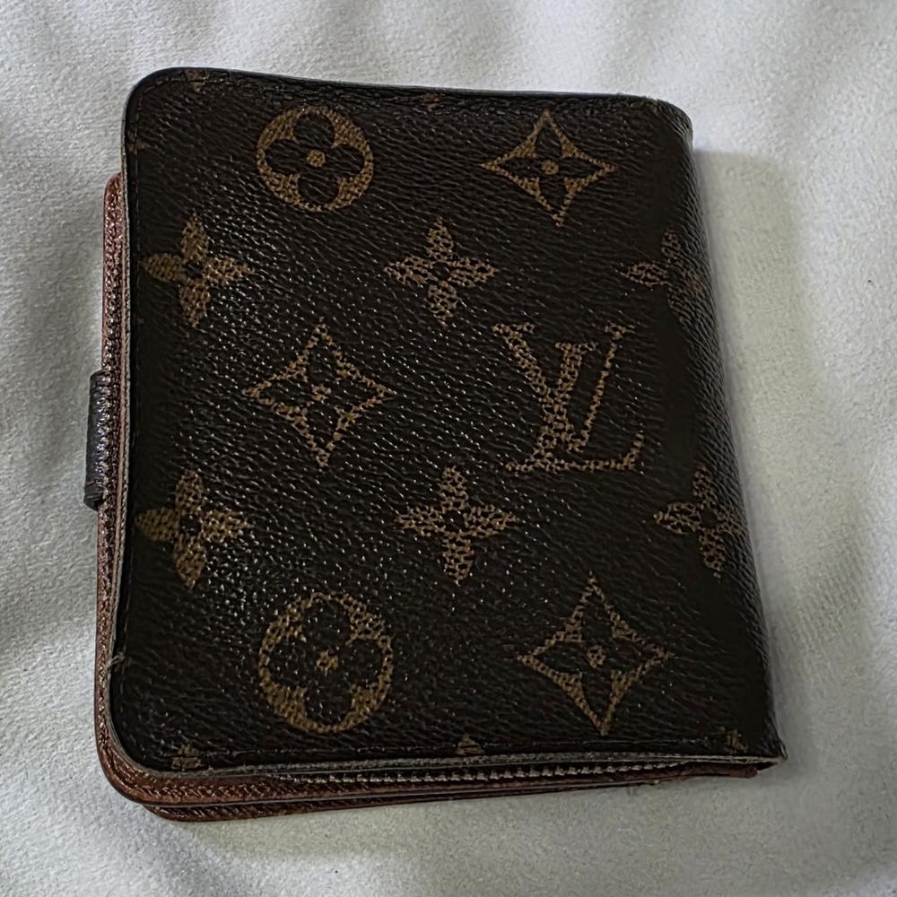 Vntg Louis Vuitton Monogram Compact Bifold Zip Wallet Made in Spain Brown Canvas - Picture 2 of 12